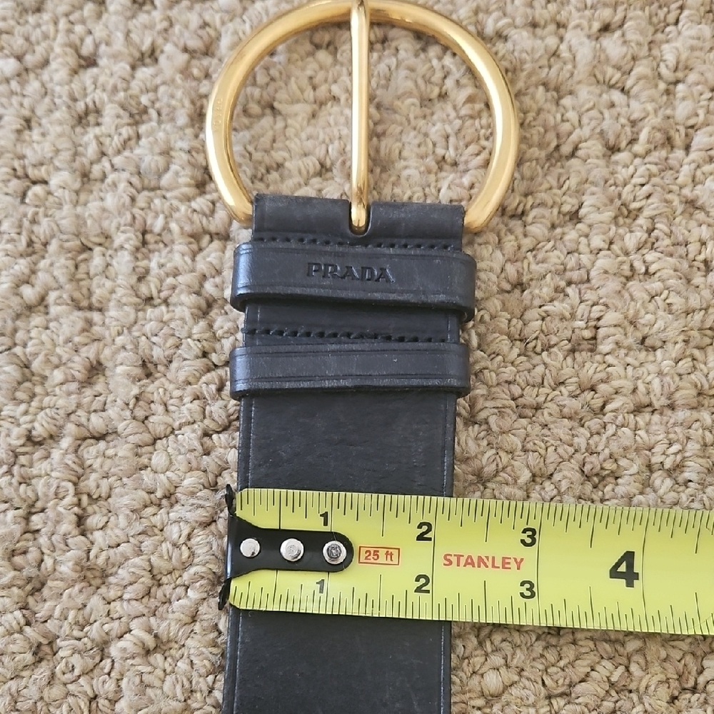 Prada Black Leather Belt with Gold Circular Buckle Thick Leather. - Picture 2 of 7